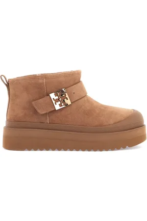Tory Burch Winter Boots, female, , Size: 8 US Suede Platform Ankle Boots with Shearling