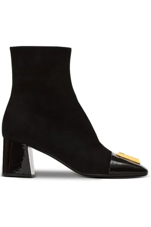 Balmain Heeled Boots, female, , Size: 6 US Suede Edna ankle boots with patent leather toes