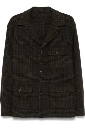 Finamore Light Jackets, male, , Size: XL Check Pattern Wool Blend Jacket