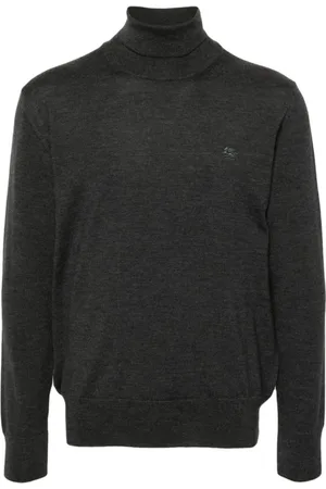 Etro Turtlenecks, male, , Size: L Grey Wool Knit Sweater with Pegasus Embroidery