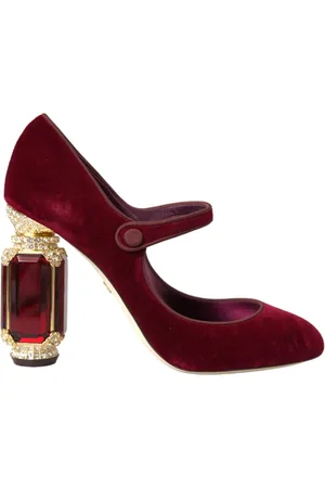 Dolce & Gabbana Pumps, female, , Size: 10 1/2 US Burgundy Velvet Jewel Mary Jane Pumps