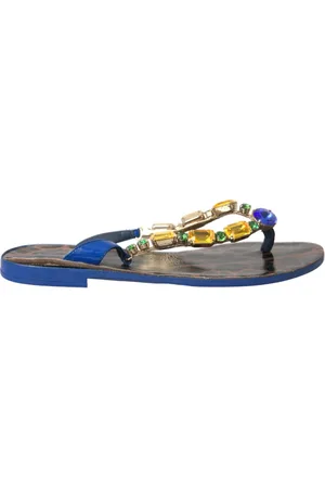 Dolce & Gabbana Flip Flops, female, , Size: 6 US Leopard Print Gemstone Thong Sandals