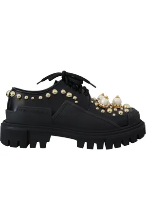 Dolce & Gabbana Laced Shoes, female, , Size: 5 1/2 US Leather Trekking Derby Embellished Shoes