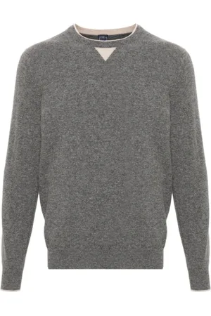 FEDELI Round-neck Knitwear, male, , Size: S Grey Crew Neck Wool Sweater