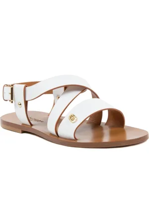 DEE OCLEPPO Flat Sandals, female, , Size: 7 1/2 US Leather Sandals with Two-Part Straps