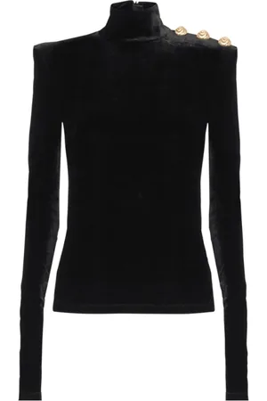 Balmain Long Sleeve Tops, female, , Size: M Velvet Turtleneck Sweater