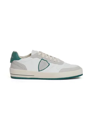 Philippe model Sneakers, male, , Size: 11 US White Leather Sneakers with Green Spoiler