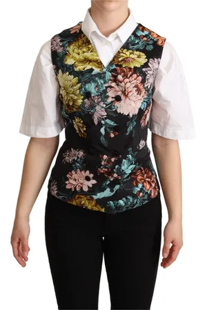 Dolce & Gabbana Vests, female, , Size: 2XS Black Floral Jacquard Waistcoat Vest