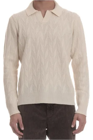 DRUMOHR V-neck Knitwear, male, , Size: M Cream Sweater Ribbed Collar Stylish