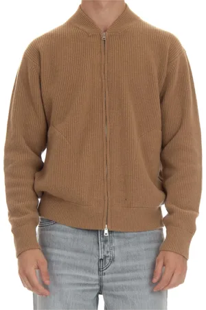 Roberto Collina Cardigans, male, , Size: L Camel Sweater Baseball Collar Full Zip