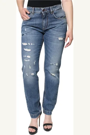 Dolce & Gabbana Boot-cut Jeans, female, , Size: S Tattered Boyfriend Denim Jeans Zipper Closure