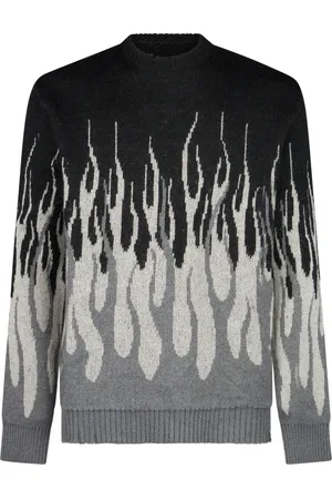 Vision Of Super Round-neck Knitwear, male, , Size: L Flames Jacquard Jumper Sweater Black/Grey