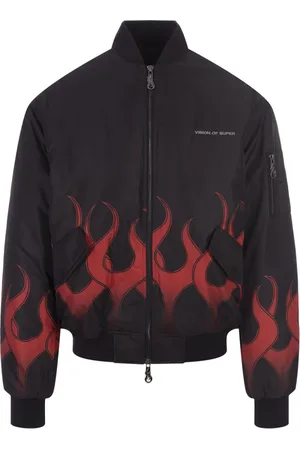 Vision Of Super Bomber Jackets, male, , Size: M Flame Print Padded Bomber Jacket