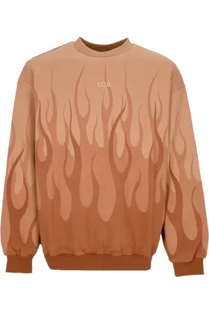 Vision Of Super Sweatshirts, male, , Size: XL Flames Lightweight Crewneck Sweatshirt Terracotta