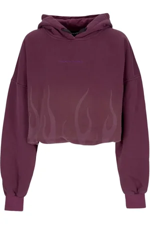 Vision Of Super Hoodies, female, , Size: M Flames Cropped Hoodie Grape Wine