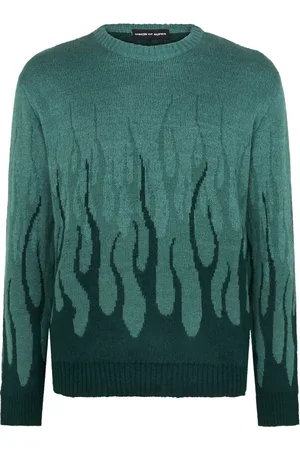 Vision Of Super Round-neck Knitwear, male, , Size: XL Jacquard Flames Jumper