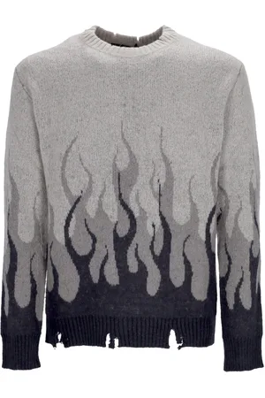 Vision Of Super Round-neck Knitwear, male, , Size: XL Flames Crew Neck Sweater Oversize Fit
