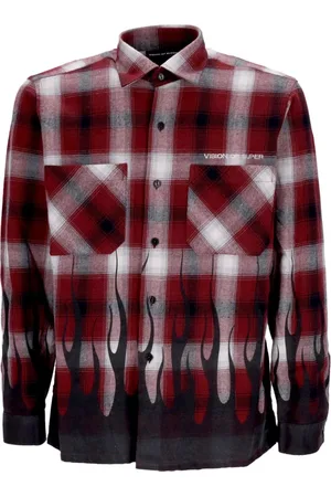 Vision Of Super Casual Shirts, male, , Size: L Flames Long Sleeve Shirt Grape Wine