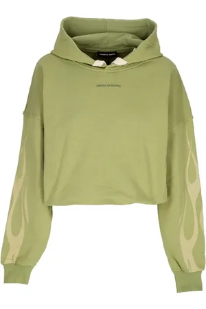 Vision Of Super Hoodies, male, , Size: M Flames Crop Hoodie /Off White