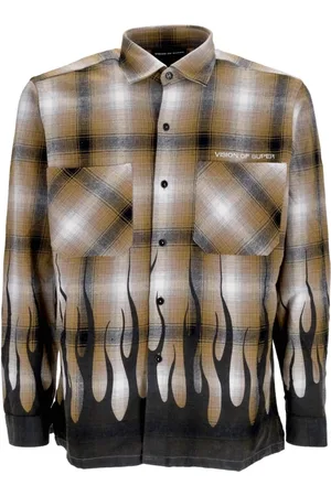 Vision Of Super Casual Shirts, male, , Size: XL Flames Long Sleeve Flannel Shirt