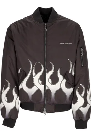Vision Of Super Bomber Jackets, male, , Size: L Flames Bomber Jacket /White