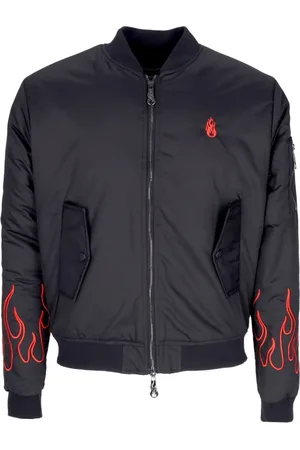Vision Of Super Bomber Jackets, male, , Size: L Flames Embroidered Bomber Jacket /Red