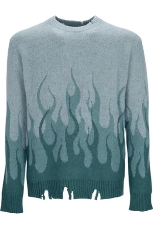 Vision Of Super Round-neck Knitwear, male, , Size: XL Flames Oversize Crew Neck Sweater