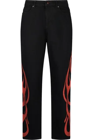 Vision Of Super Straight Jeans, male, , Size: W36 Flames /Red Jeans with Tribal Print