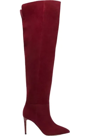 PARIS TEXAS Over-knee Boots, female, , Size: 7 1/2 US Burgundy Suede Stiletto Boots