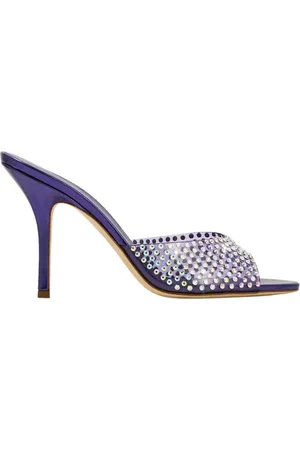 PARIS TEXAS Heeled Mules, female, , Size: 9 US Purple Crystal Stiletto Sandals