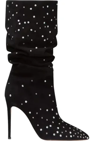 PARIS TEXAS Heeled Boots, female, , Size: 8 1/2 US Suede Crystal Stiletto Boots