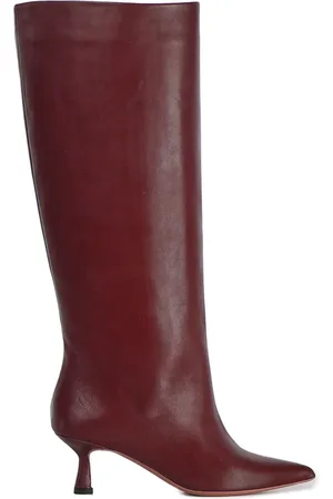 Giuliano Galiano High Boots, female, , Size: 7 US Wine Calfskin Tapered Tip Boots