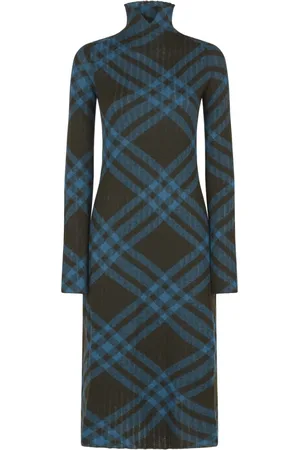 Burberry Knitted Dresses, female, , Size: M Check Motif Long-Sleeved Dress