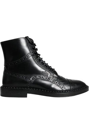 Dolce & Gabbana Lace-up Boots, male, , Size: 6 US Leather Mid Calf Boots with Logo