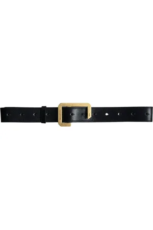 Zadig & Voltaire Belts, male, , Size: M Navy Leather Belt with Striped Gold Metal Buckle