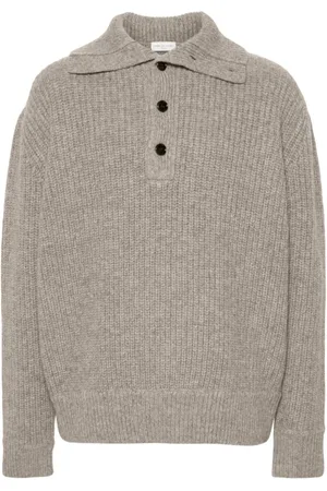 DRIES VAN NOTEN Round-neck Knitwear, male, , Size: XL Grey Wool Knit Sweater High Neck