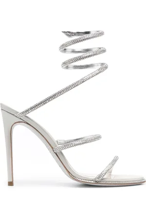 RENE CAOVILLA High Heel Sandals, female, , Size: 7 US Grey Satin Stiletto Sandals with Strass