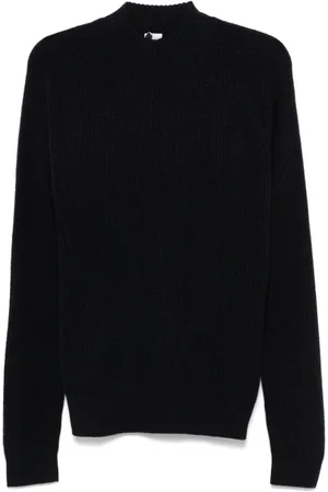 Aspesi Round-neck Knitwear, male, , Size: L Navy Wool Sweater Ribbed Knit