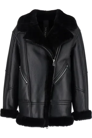 Blancha Faux Fur & Shearling Jackets, female, , Size: S Shearling Trim Leather Jacket Front Zip