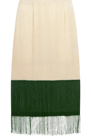 Elisabetta Franchi Midi Skirts, female, , Size: S White and Green Beaded Fringe Midi Skirt