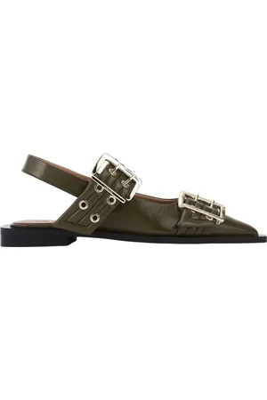 Ganni Ballerinas, female, , Size: 9 US Olive Green Buckle Ballet Flats