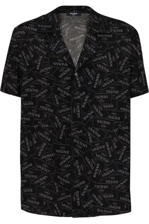 Balmain Short Sleeve Shirts, male, , Size: L Pyjama Shirt with All-Over Label Print