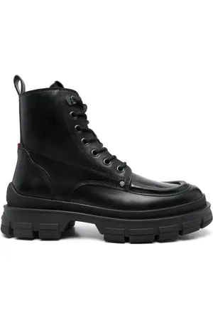 Moncler Lace-up Boots, male, , Size: 10 1/2 US City Leather Boots Lace-up Logo Detail