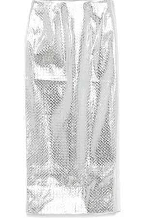 ROTATE Midi Skirts, female, , Size: XS Silver Midi Skirt with Back Slit