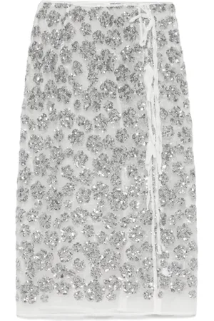 Cecilie Bahnsen Midi Skirts, female, , Size: 3XS Silver Wrap Skirt Sequin Embroidery