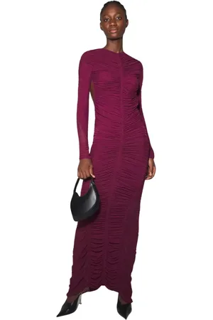 MUGLER Party Dresses, female, , Size: M Burgundy Backless Maxi Dress