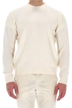 HERNO Round-neck Knitwear, male, , Size: L Cashmere Crewneck Sweater Suede Patches