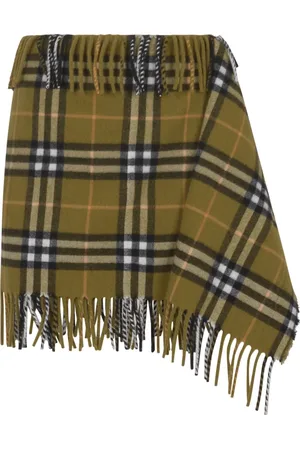 Burberry Short Skirts, female, , Size: S Check Fringe Wool Cashmere Skirt