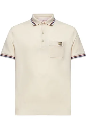 VALENTINO Polo Shirts, male, , Size: S Striped Polo Shirt Beige Cotton Pique