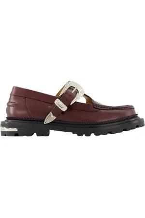 TOGA PULLA Flats, female, , Size: 9 US Burgundy Leather Loafers Pointed Toe